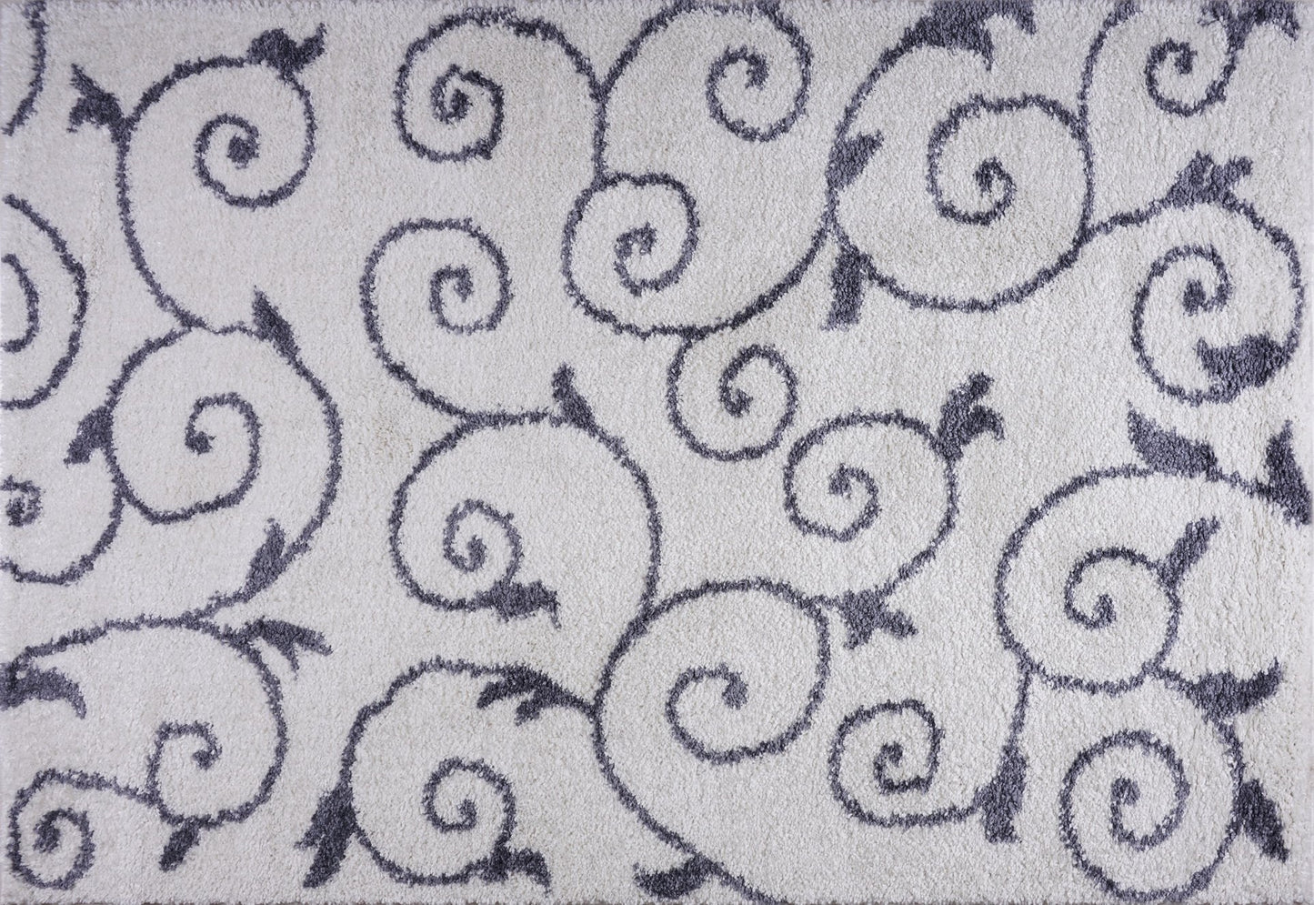 Shaggy Rabat Abstract Pattern Sustainable Spirals Style Indoor Big Runner Rug, White/Dark Gray,