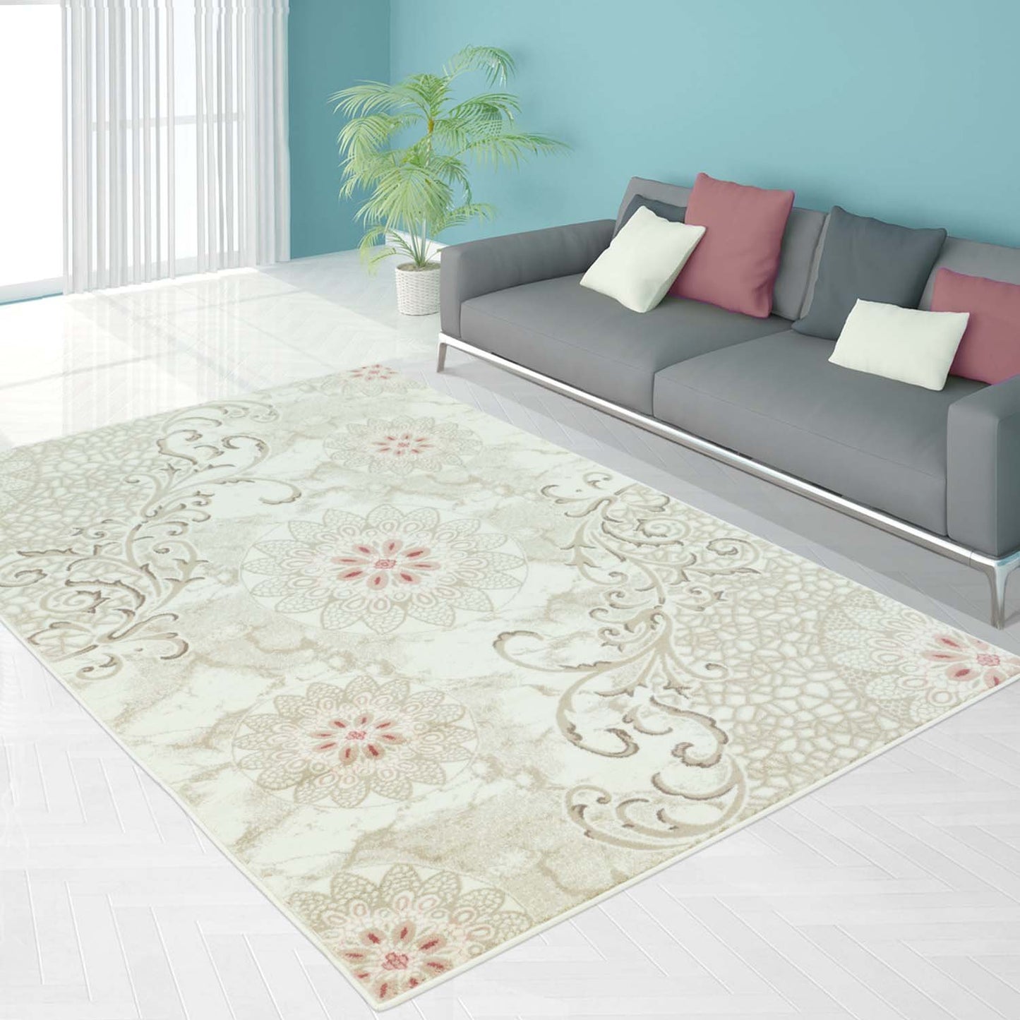 Lily Pink Ivory Floral Area Rug -