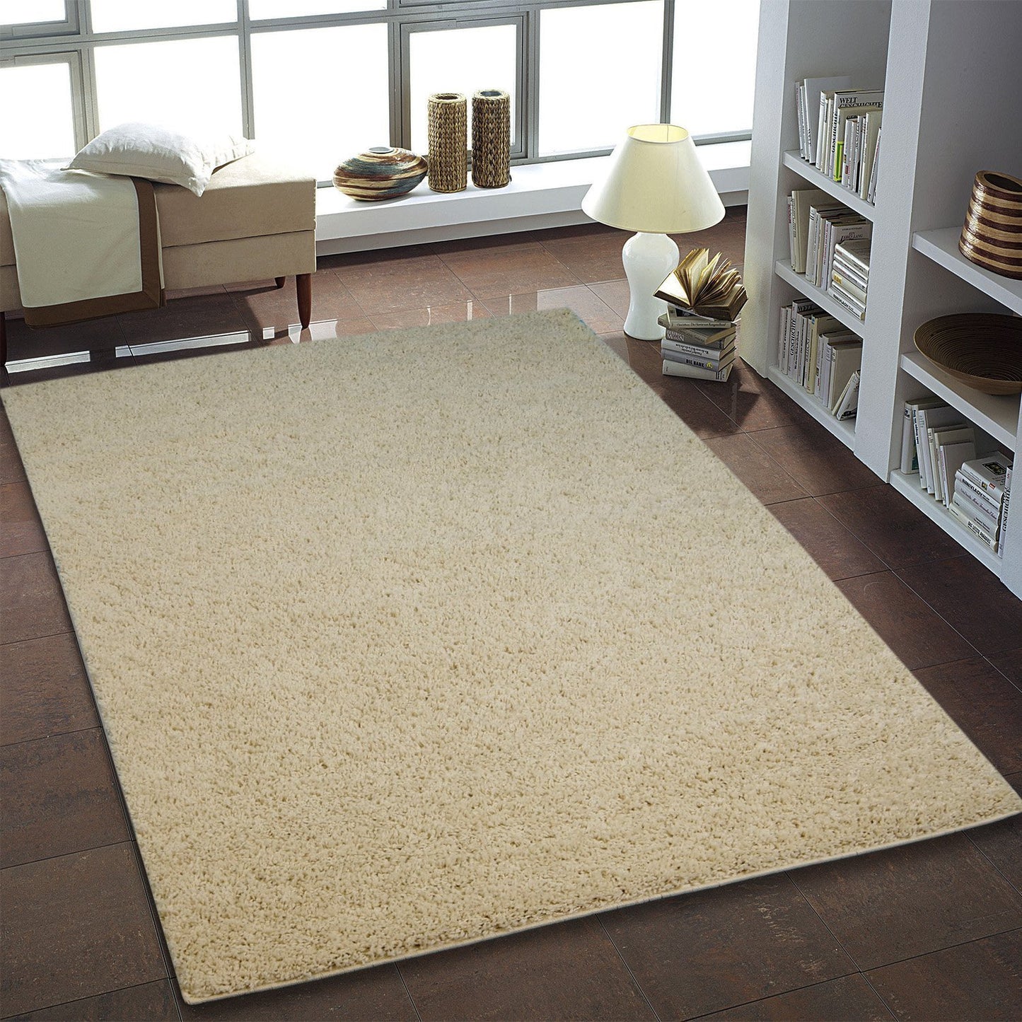Shaggy Cream Solid Area Rug -