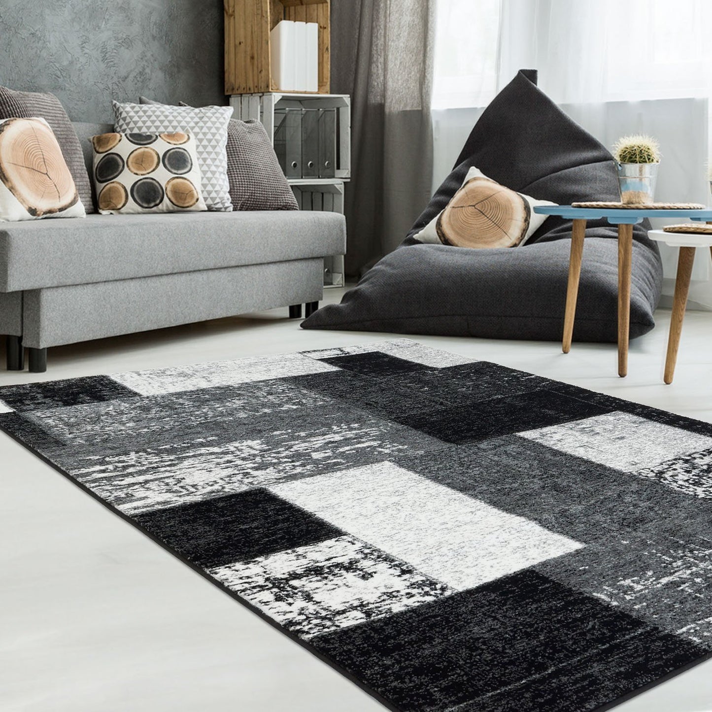 Vintage Black Area Rug -