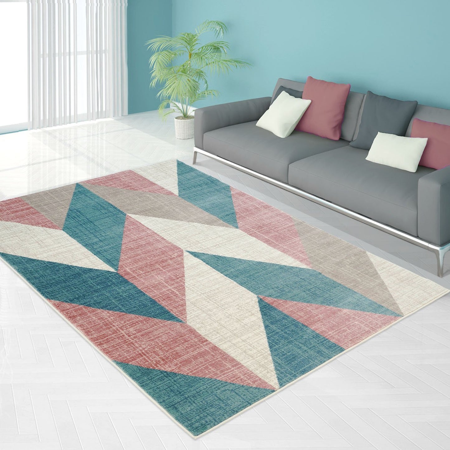 Vintage Chevron Teal Pink Area Rug -