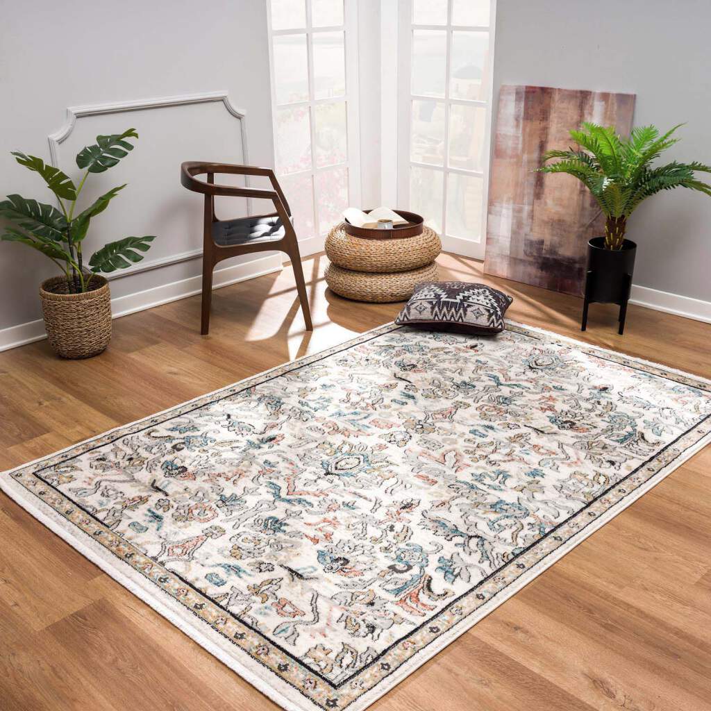 La Dole Rugs Traditional Persian Oriental Paisly Ivory Grey Teal Turquoise Red Orange Area Rug