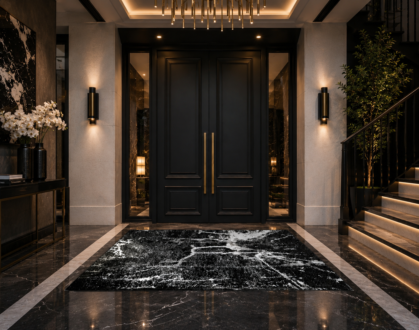 Anise Black White Grey Abstract Modern Area Rug