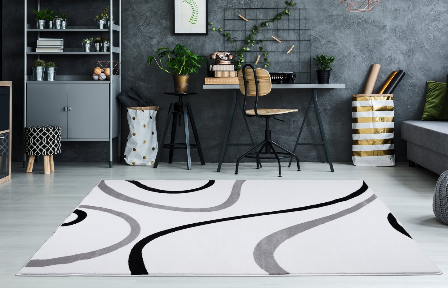Beautiful Soft Turkish White Contemporary Spriral Area Rug Carpet