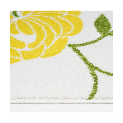 Cream and Green Made in Europe Colourful Flowers Area Rug Carpet