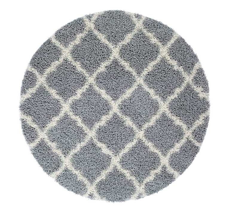 5 Feet Diameter Round Shaggy Modern Area Rug Carpet in Grey-Cream