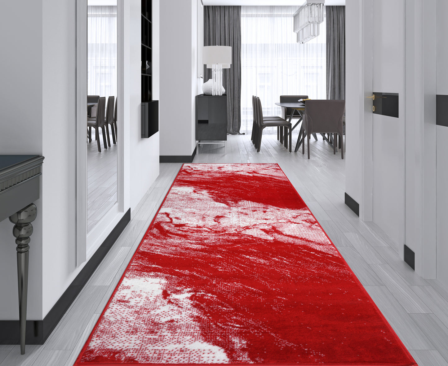 Red Abstract Rustic Modern Marble Pattern Area Rug