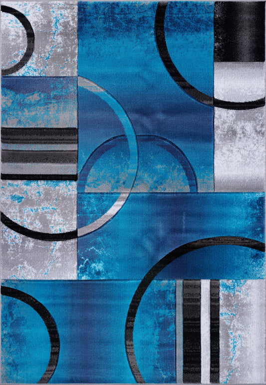 ANS10971 Adonis Collection Geometric Turquoise Balck and Grey Polypropylene Area Rug Carpet