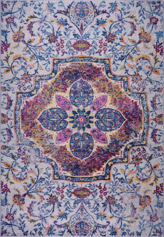 Maya Traditional Design Beautiful Polypropylene Mat Carpet in Blue Pink