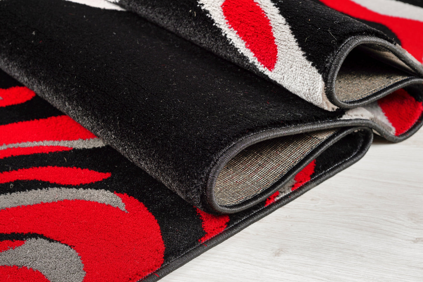 Calvin Abstract Contemporary Modern Rug in Black and Red
