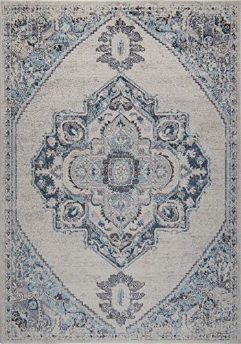 Miranda Persian Traditional Ivory Blue Area Rug 2'7" X 4'11" (Approx. 3 by 5 feet) for Entrance, Hallway, Balcony