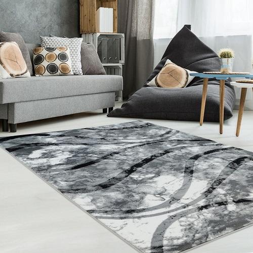 Ivory Grey Black Abstract Area Rug - 