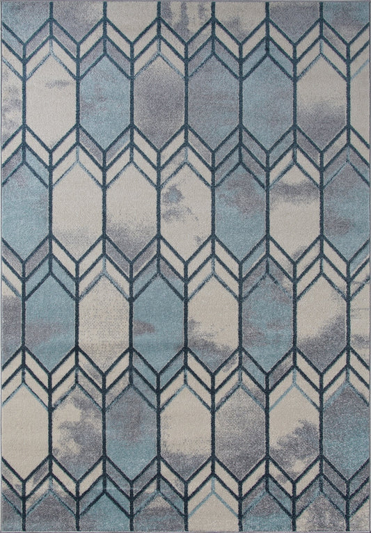 Stella Ivory Blue Grey Honeycomb Pattern Are Rug