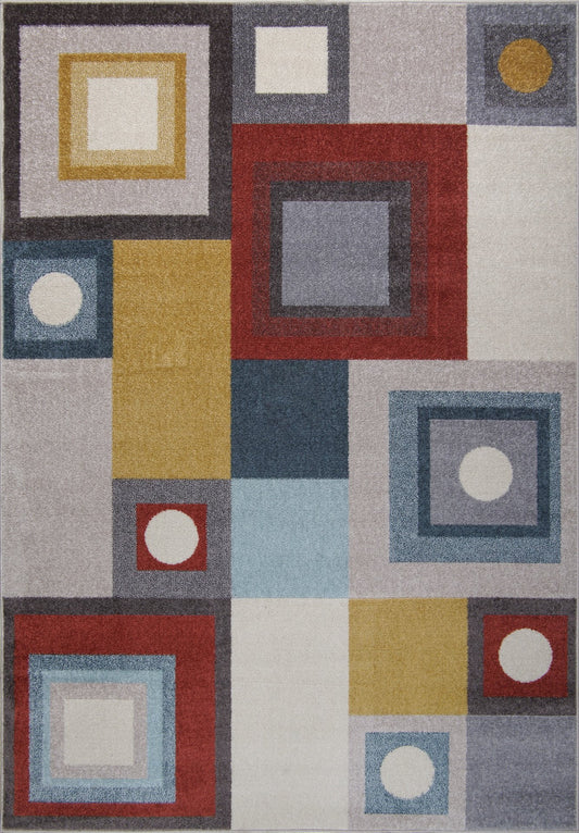 Ayala Bohemian Squares and Rounds Multicolor Area Rug