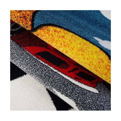 Red and Black Car on Road Polypropylene Kids Area Rug Carpet in Multicolor, 5x7 (5'3" x 7'4", 160cm x 225cm), 5'3" x 7'4" (160cm x 225cm), Multicolor