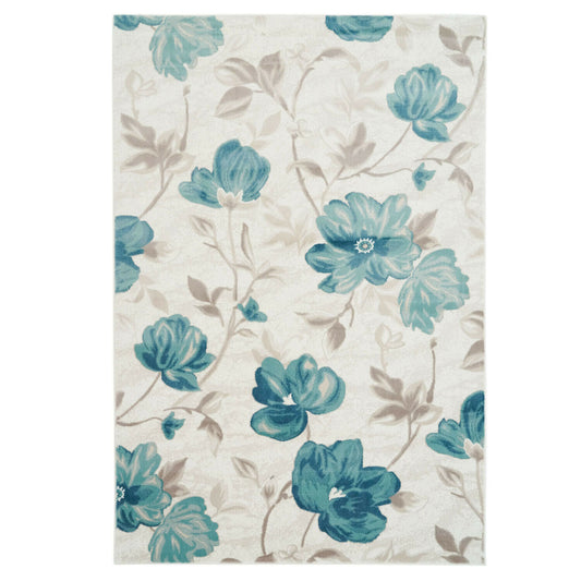 Area Rug Begonia Floral Modern Contemporary Synthetic Living Room Rug, Dining Area Rug (Blue, 5 x 8 (160cm x 230cm))