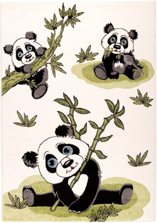 Moda White Green Panda Bamboo Area Rug