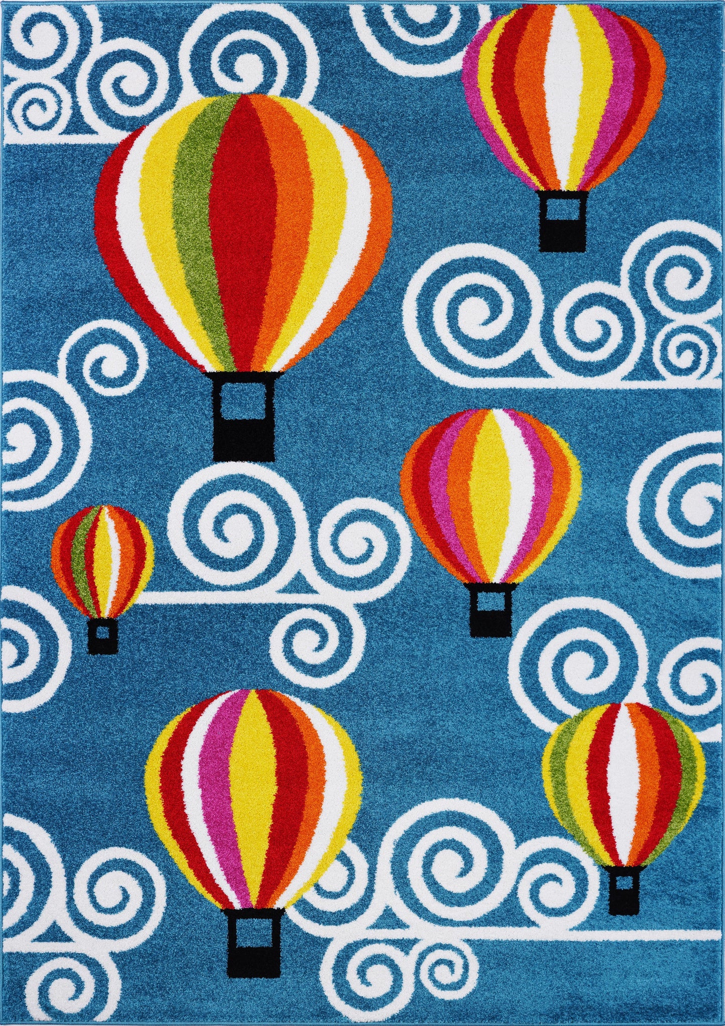 Hot Air Balloon and Sky Design European Durable Kids Area Rug Carpet in Blue, 5x7 (5'3" x 7'4", 160cm x 225cm), 5'3" x 7'4" (160cm x 225cm), Blue
