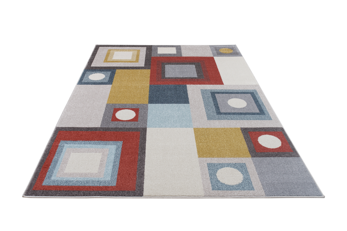 Ayala Bohemian Squares and Rounds Multicolor Area Rug