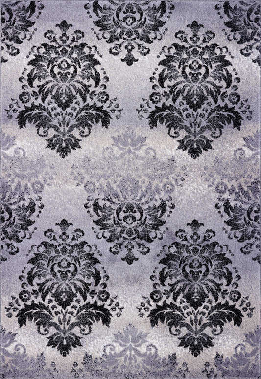 Everest Collection Milan Classic Damask Style Soft Beautiful RUG in Gray and Black