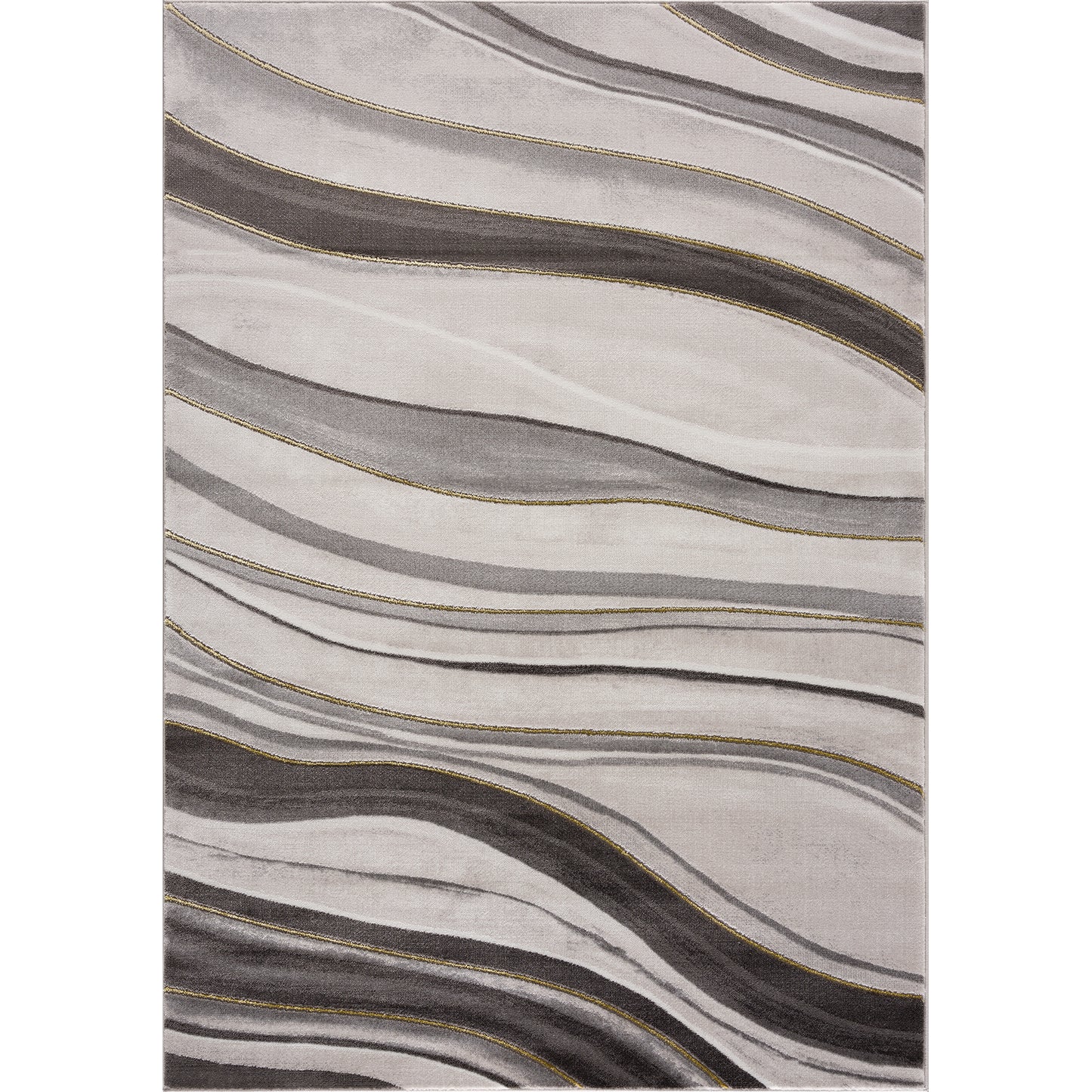 Light Dark Grey Beige Gold Spirals Waves Striped Pattern Abstract Modern Area Rug