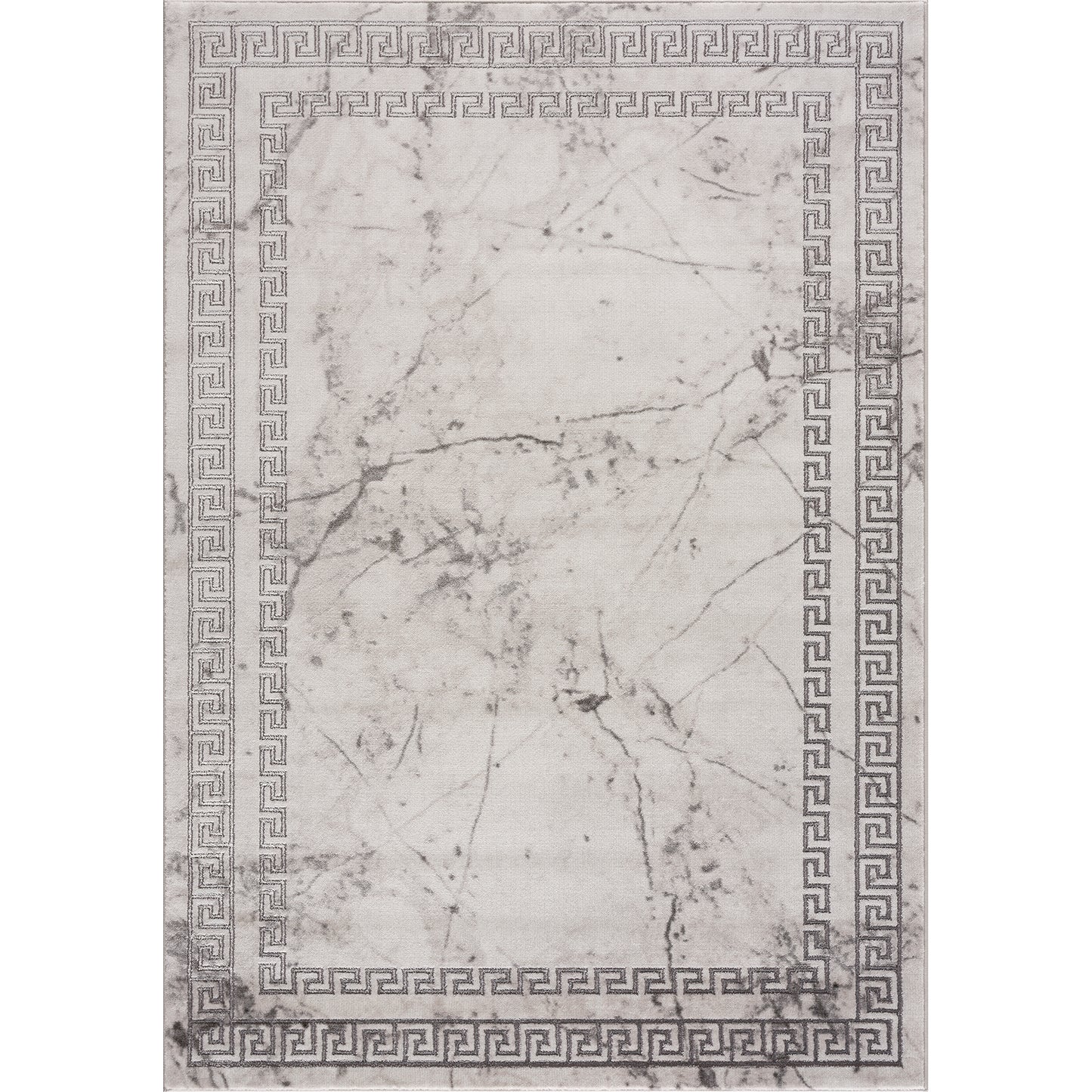 Light Dark Grey Beige Modern Meander Greek Pattern Bordered Area Rug