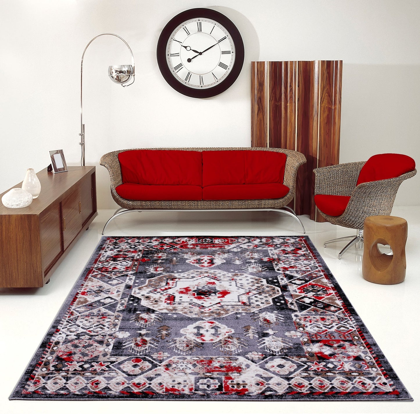 Athens Red Gray Geometric Traditional Area Rug