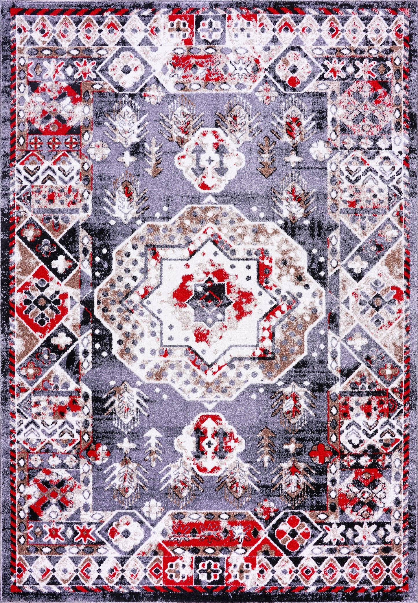 Athens Red Gray Geometric Traditional Area Rug