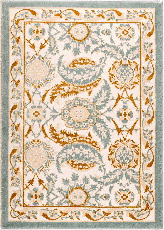 Abstract Traditional Pattern Turkish Beige Blue White Contemporary Area Rug Carpet