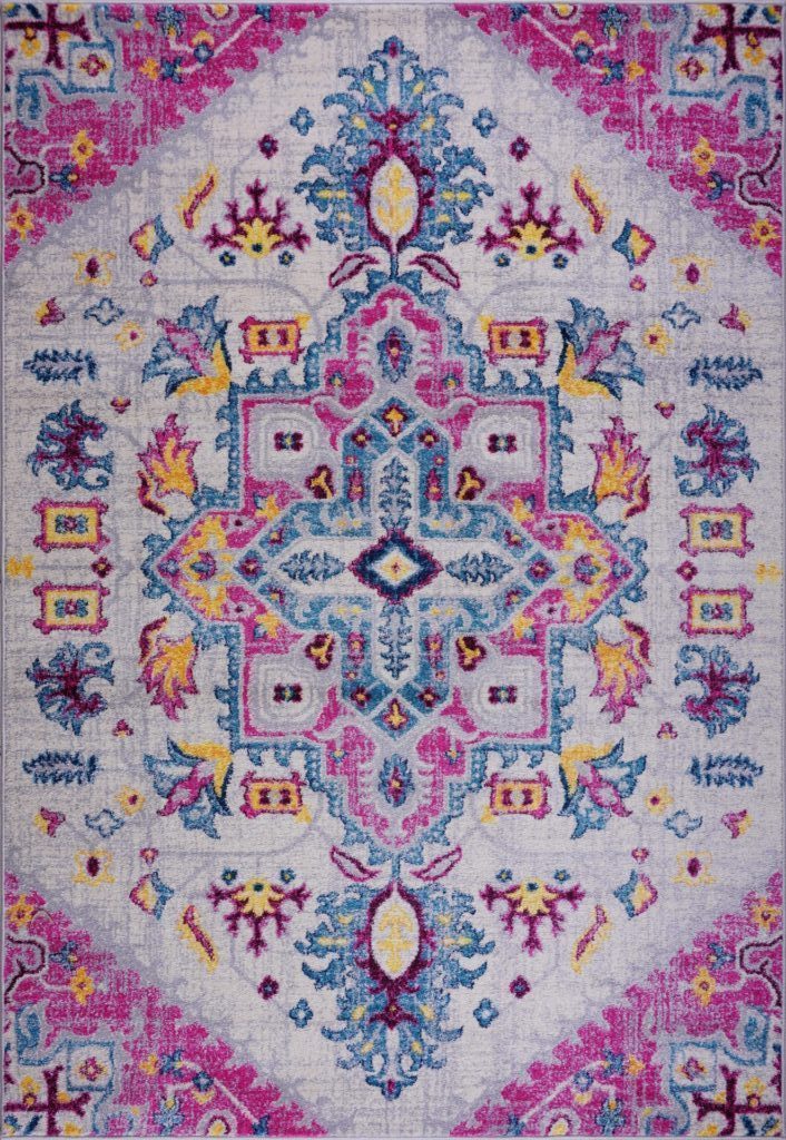 Shareen Traditional Design Soft Sustainable Mat Carpet in Pink Multicolor