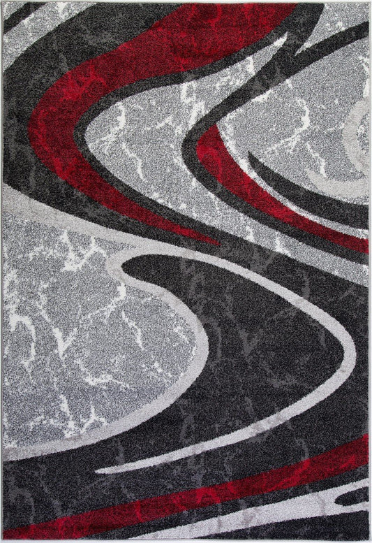Innovative Boston Collection Spirals Abstract Pattern Mat in Red Grey Black, (2' x 3'3", 60cm x 100cm)