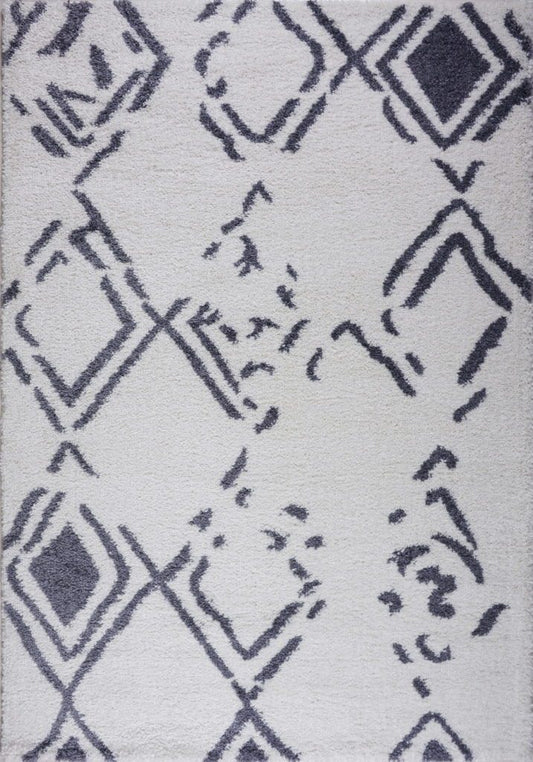 Shaggy Kenitra European Abstract Soft Polypropylene Modern Small Mat Doormat Rug in White Light Gray