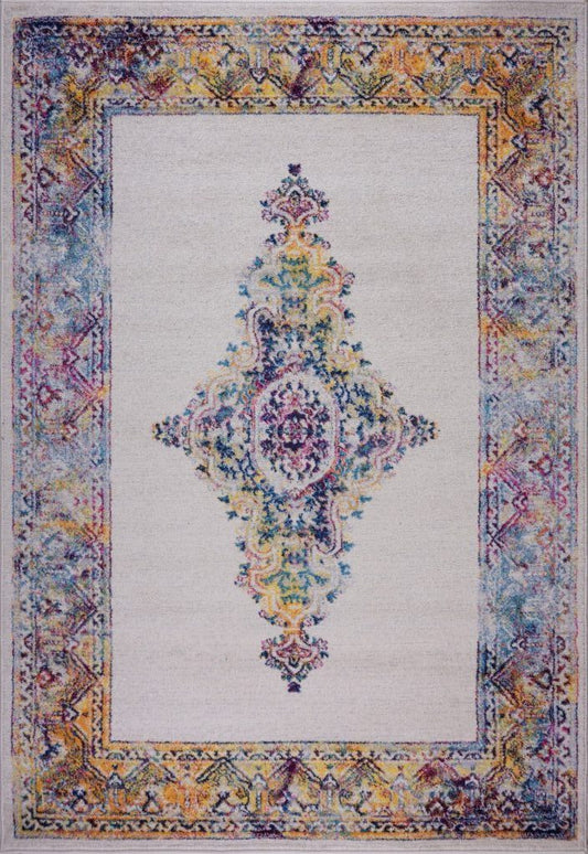 Saba Traditional Border Style Machine Made European Indoor Mat Carpet in Cream Multicolor
