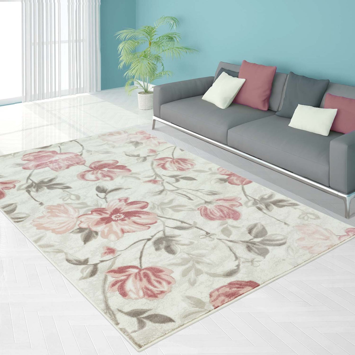 Area Rug Begonia Floral Modern Contemporary Synthetic Living Room Rug, Dining Area Rug