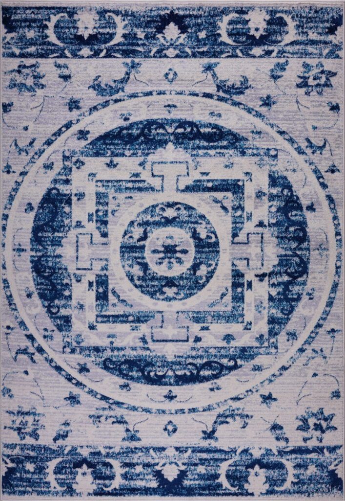 Kahina Traditional Botanical Style Sustainable Innovative Mat Carpet in Blue