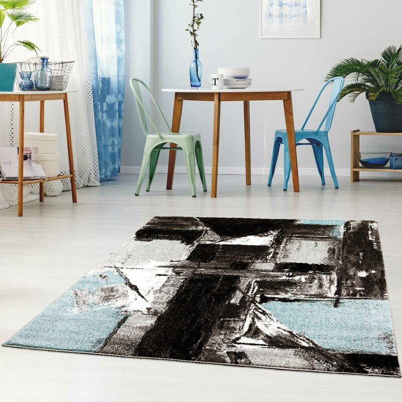Blue and Black Abstract Modern Area rug