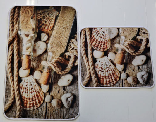 Sea Shells Beige Bath Mat Set