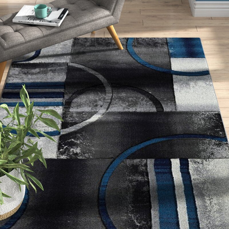 Adonis Grey Blue Geometric Area Rug