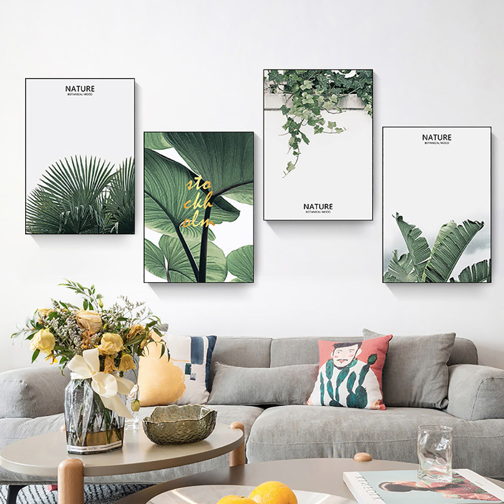 Ladole Rugs 4 Panel Botanical Green Plant Canvas Prints Modern Wall Art - Framed Aesthetic Picture Artwork for Home, Office, Hotel and Bar Includes Hook for Hang - 30x40 cm