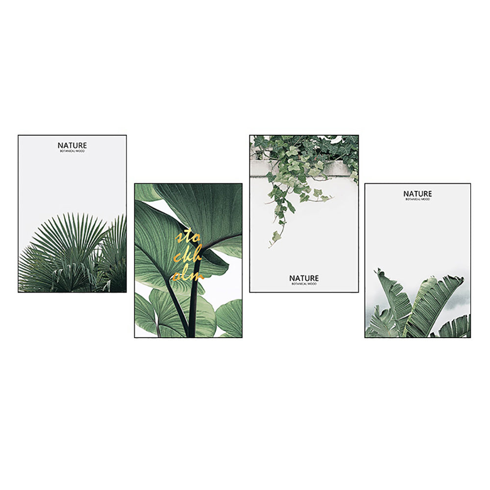 Ladole Rugs 4 Panel Botanical Green Plant Canvas Prints Modern Wall Art - Framed Aesthetic Picture Artwork for Home, Office, Hotel and Bar Includes Hook for Hang - 30x40 cm