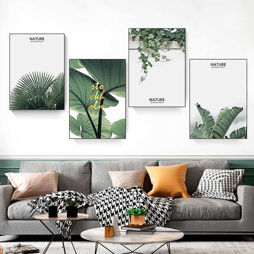 Ladole Rugs 4 Panel Botanical Green Plant Canvas Prints Modern Wall Art - Framed Aesthetic Picture Artwork for Home, Office, Hotel and Bar Includes Hook for Hang - 30x40 cm
