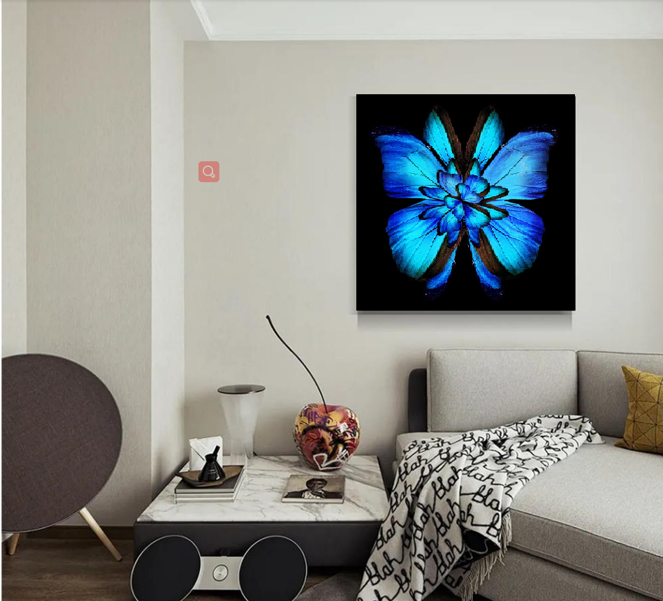 Ladole Rugs Blue Butterfly and Flower Canvas Wall Art Framed Nature Photography Canvas Print - 40x40 cm Modern Themed Gallery Picture Artwork for Walls for Kitchen Bedroom Decor