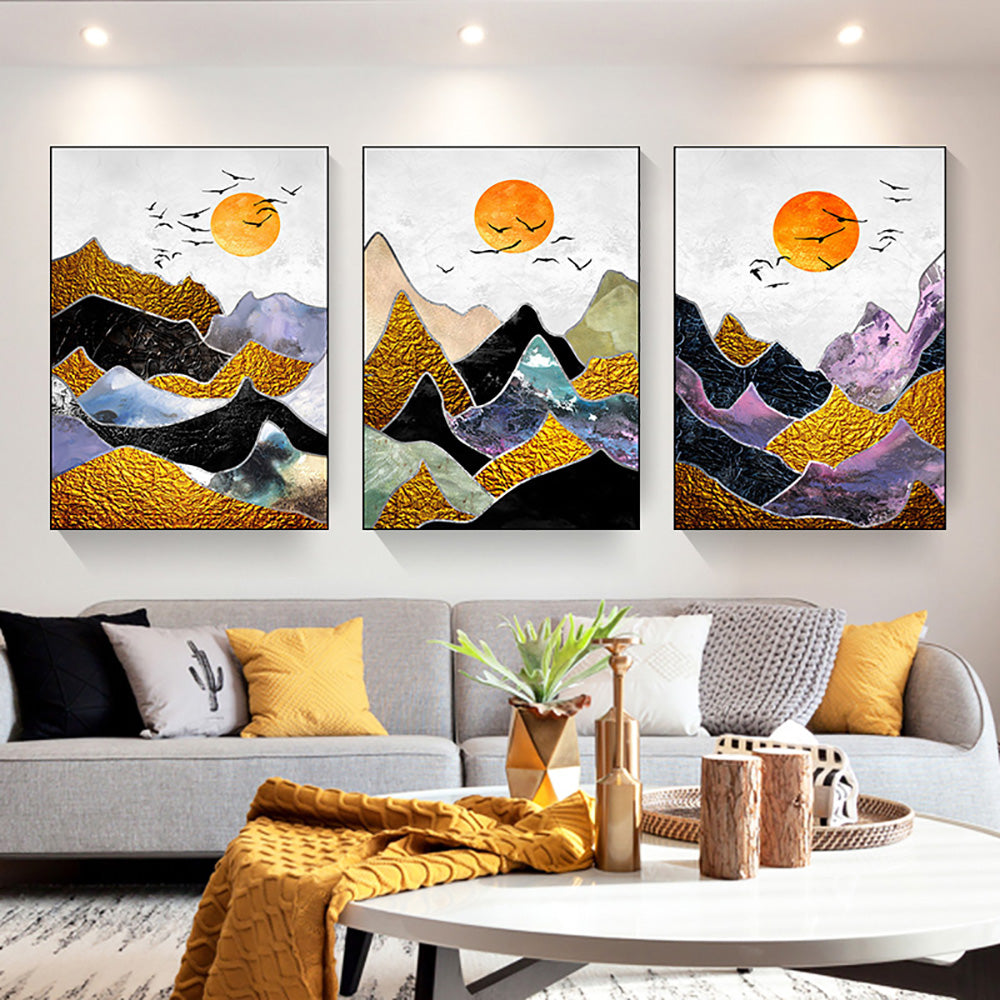 Ladole Rugs Multicolor Mountain with Sun Canvas Wall Art  -  Framed Nature Photography Print Modern Themed Gallery Picture Artwork for Kitchen, Bedroom, and Living Room Wall Decor - 40x50 cm
