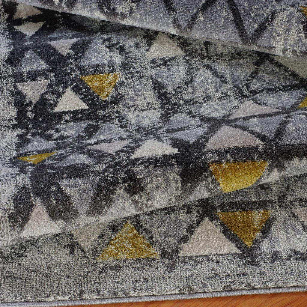 Diamond Grey Triangles Geometric Area Rug - 