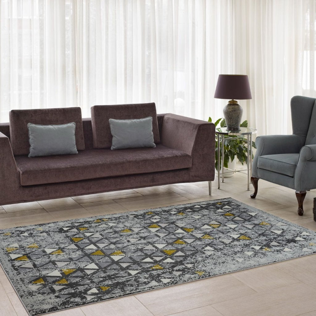 Diamond Grey Triangles Geometric Area Rug - 