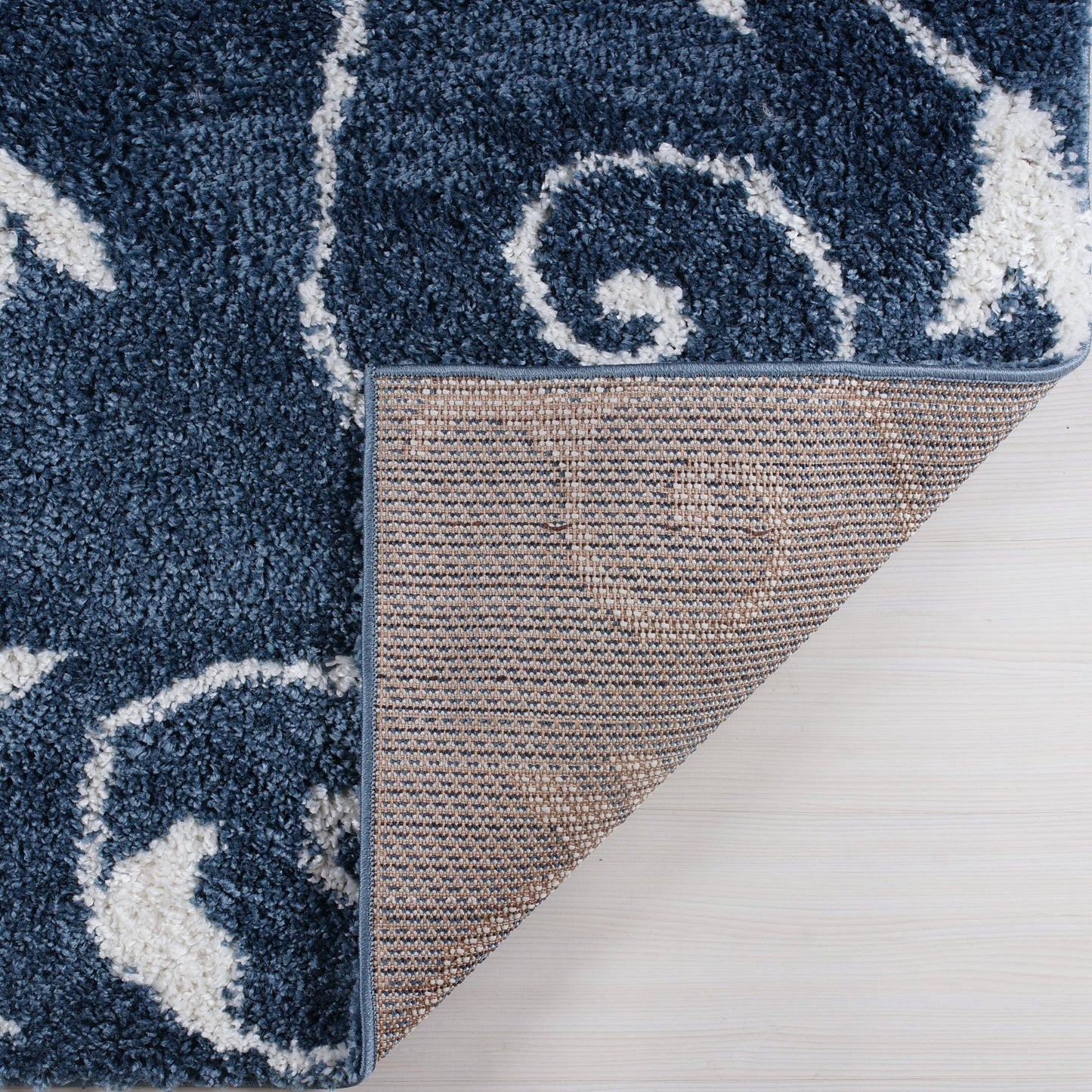 Shaggy Rabat Abstract Pattern Sustainable Spirals Style Rug in Blue White