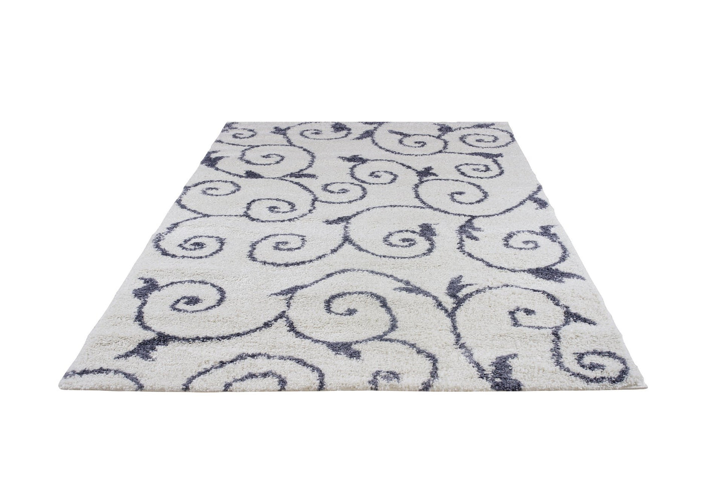 Shaggy Rabat Abstract Pattern Sustainable Spirals Style Indoor Big Runner Rug, White/Dark Gray,