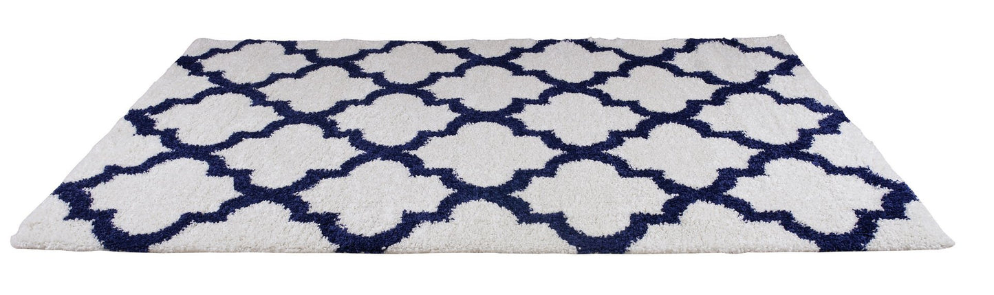 Grant Shaggy Abstract Polypropylene Small Mat Doormat Rug in Dark Blue White