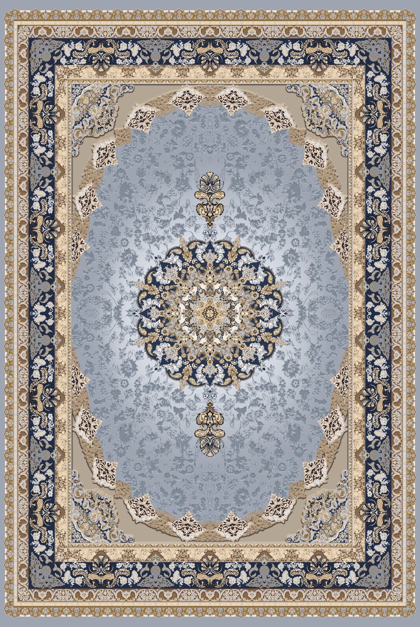 Persian Blue and Beige Flat Pile Area Rug