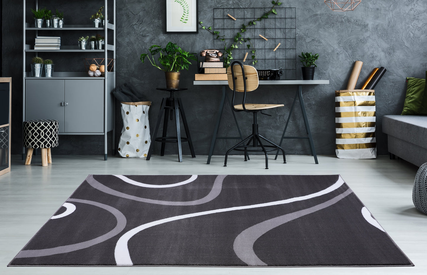 Turkish Dark Gray Contemporary Spirals Area Rug